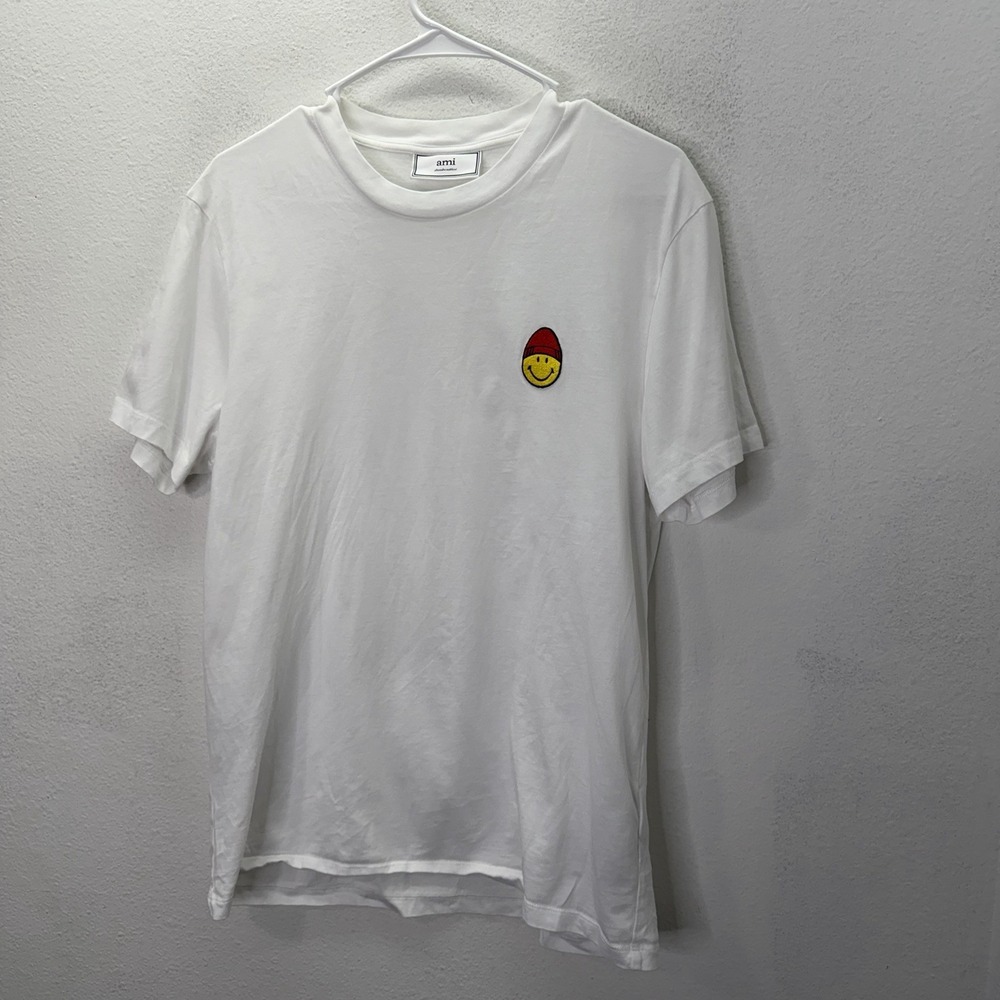 AMI White Cotton Smiley T Shirt Embroidered Tee Crewneck Alexandre Mattiussi M